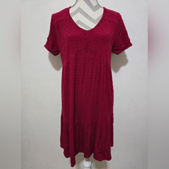 KNOX ROSE Burgundy Short Sleeve Dress with Swiss Dots Size Medium - Picture 12 of 12